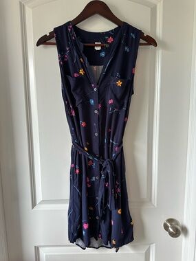 GAP Navy Sleeveless Floral Button-Front Mini Summer Dress